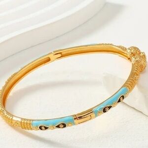 Elegant Gold and Blue Bangle Bracelet